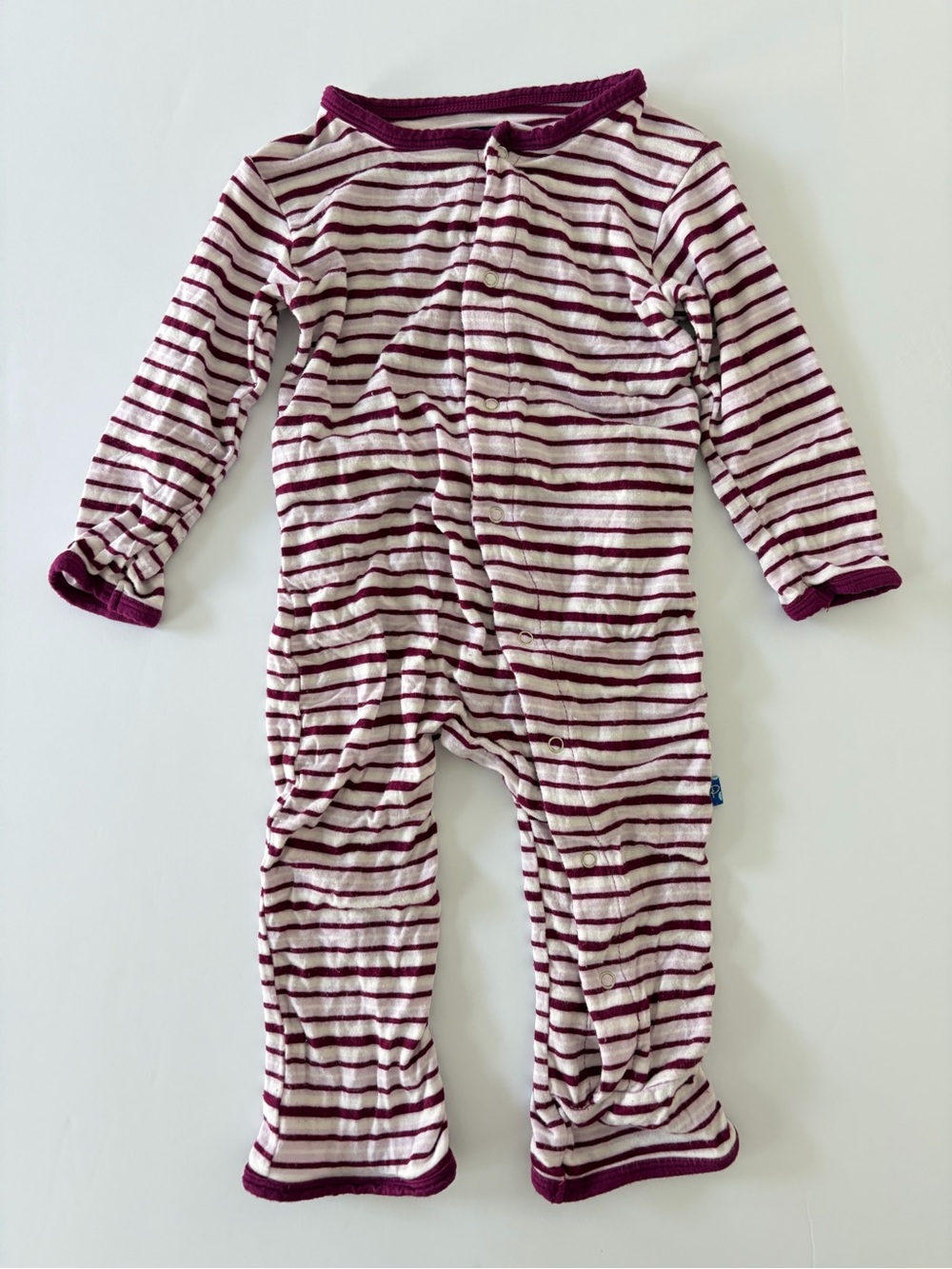 Kickee Pants Maroon Striped Baby Romper With Snaps 12-18 Months Open Footie